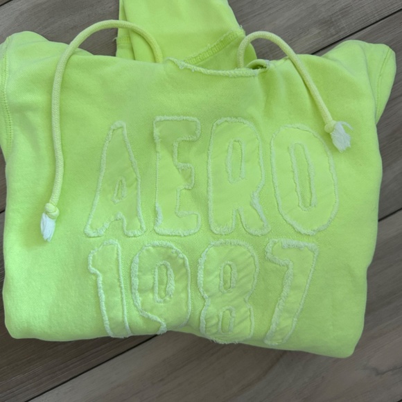 Neon Highlighter Yellow Lightweight Aeropostale Pullover Hoodie - Picture 3 of 5